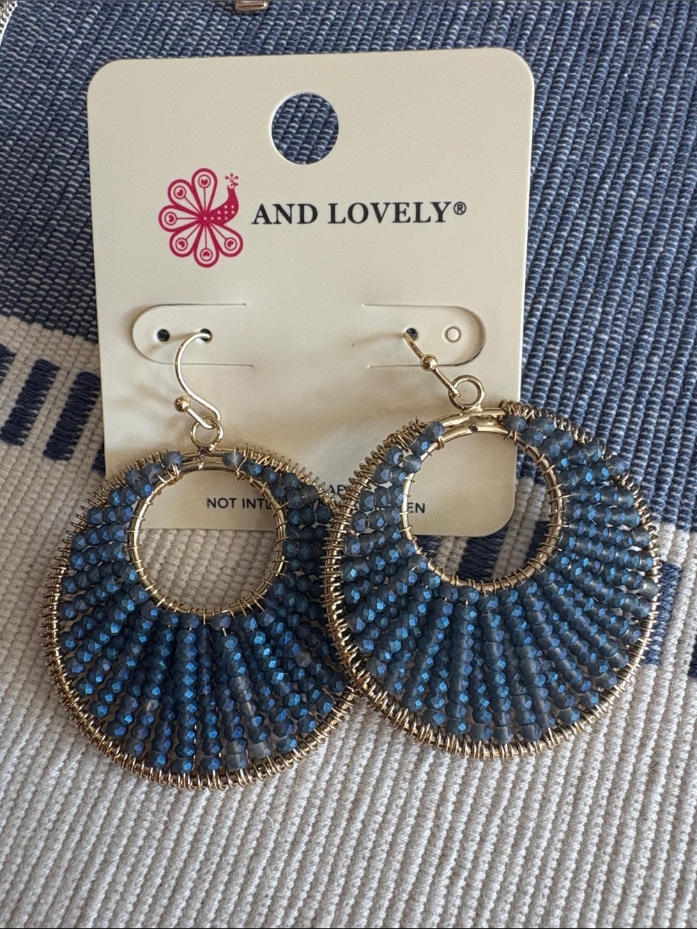 Blue Beaded Hoop Earrings with Gold Accents